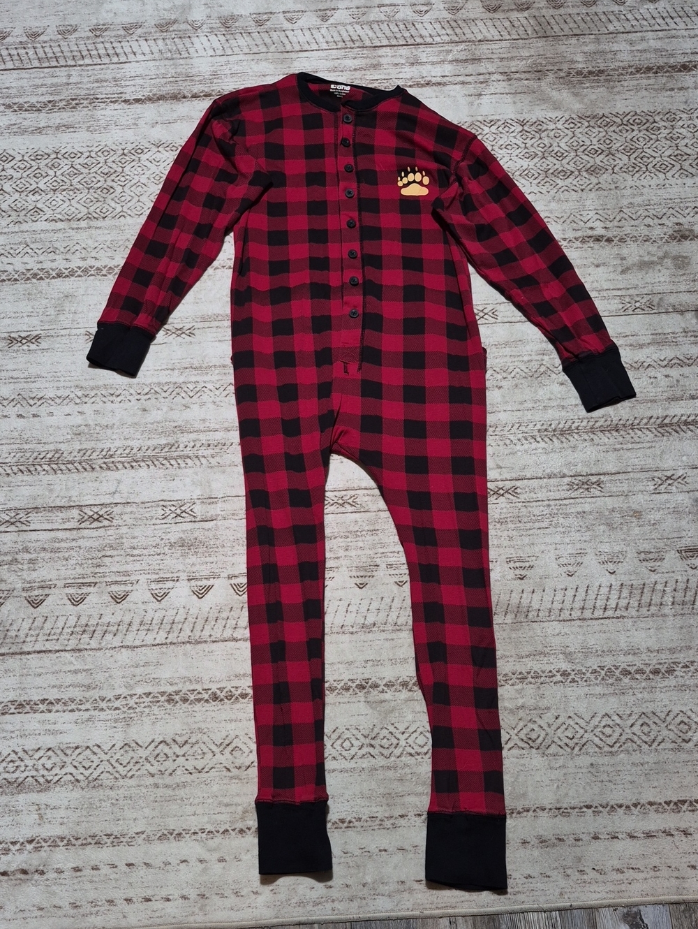 Lazy One Red and Black Buffalo Plaid Kids Footie Pajamas with Paw Patch